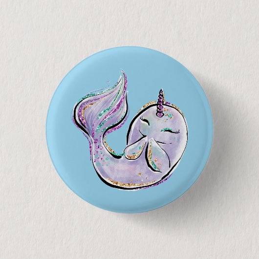 Badge Rond 2,50 Cm Narwhal La Baleine Unicorn (Devant)