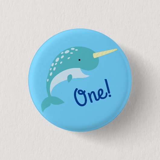 Badge Rond 2,50 Cm Narwhals Ocean Cute 1er Anniversaire Thème de fête (Devant)