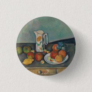 Badge Rond 2,50 Cm Nature morte, pichet de lait et fruits sur une tab