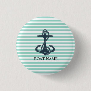 Badge Rond 2,50 Cm Nautique, Ancre, Bandes vertes à la menthe