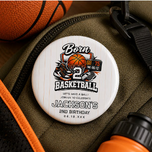 Badge Rond 2,50 Cm Né pour le Basketball 2e Anniversaire sur le thè