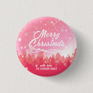 Badge Rond 2,50 Cm Neige blanche rose Forêt pacifique Joyeux Noël