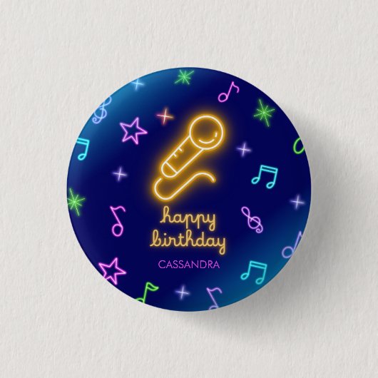 Badge Rond 2,50 Cm Neon Glow Singer Karaoke Anniversaire (Devant)