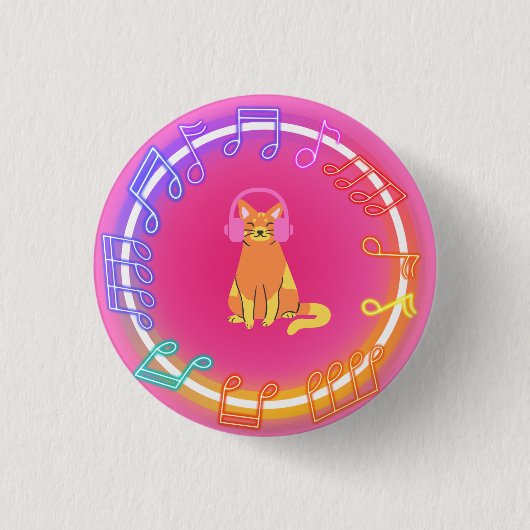Badge Rond 2,50 Cm Neon Music Cat (Devant)