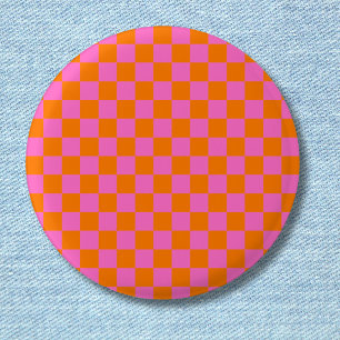 Badge Rond 2,50 Cm Neon rose Orange À damiers damier Vintage
