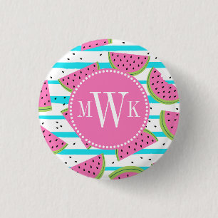 Badge Rond 2,50 Cm Neon Watermelon on sur Stripes Motif