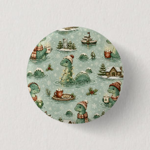 Badge Rond 2,50 Cm Nessie de Noël Monstre du Loch Ness Confortable Cr