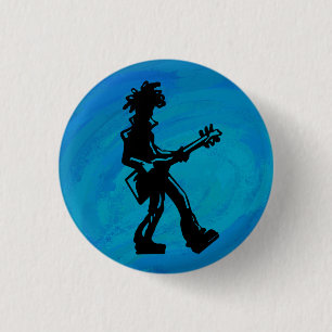 Badge Rond 2,50 Cm New York Boogie Nights Guitare Bleu