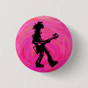 Badge Rond 2,50 Cm New York Boogie Nights Guitare Hot Pink