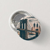 Badge Rond 2,50 Cm New York City Brooklyn Bridge Bold Retro Skyline (Devant & derrière)