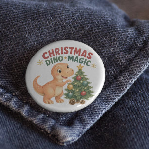 Badge Rond 2,50 Cm Noël Dino Magie Bébé T-Rex Vacances