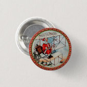 Badge Rond 2,50 Cm Noël Père Noël volant un vieil avion (Devant & derrière)