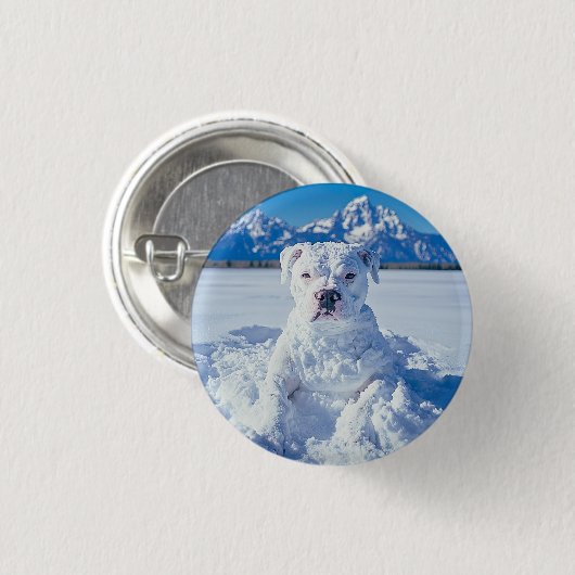 Badge Rond 2,50 Cm Noël Pitbull Chien Snowman (Devant & derrière)