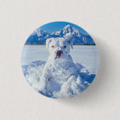 Badge Rond 2,50 Cm Noël Pitbull Chien Snowman (Devant)