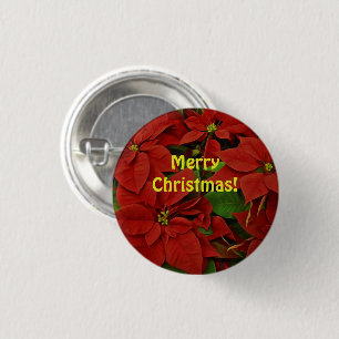Badge Rond 2,50 Cm Noël traditionnel Peint Rouge Poinsettia