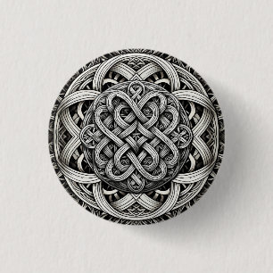Badge Rond 2,50 Cm Nœud celtique noir et blanc détaillé 0001
