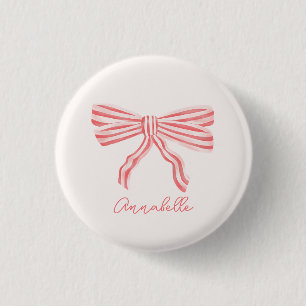 Badge Rond 2,50 Cm Nœud rayé rose Coquette