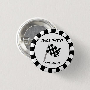 Badge Rond 2,50 Cm Noir Blanc À damiers Drapeau Race Nom du parti Bad