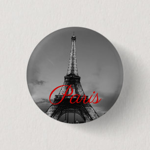Badge Rond 2,50 Cm Noir Blanc Paris Nuit Tour Eiffel européenne
