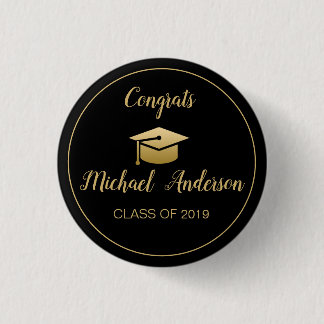 Badge Rond 2,50 Cm Noir élégant | Classe de Casquette diplômé en or