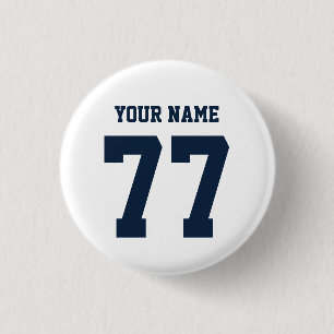 Badge Rond 2,50 Cm Nom 77 Sports Jersey Numéro Marine et blanc