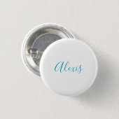 Badge Rond 2,50 Cm Nom Calligraphie Script Plain Simple Blanc Bleu (Devant & derrière)