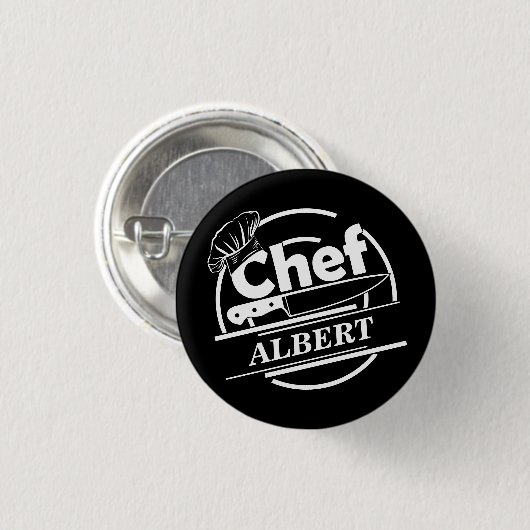 Badge Rond 2,50 Cm Nom customisé Chef Noir (Devant & derrière)