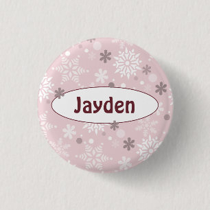 Badge Rond 2,50 Cm Nom de fête d'anniversaire rose pâle hivernal