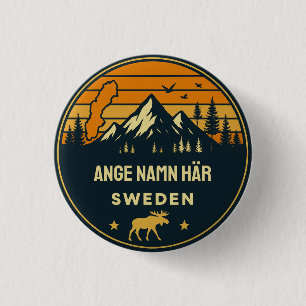 Badge Rond 2,50 Cm Nom de lieu personnel autour de la Suède design