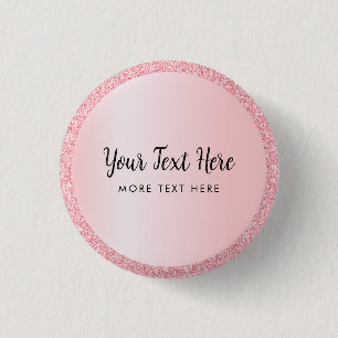 Badge Rond 2,50 Cm Nom de texte personnalisé Rose Parties scintillant