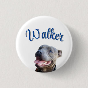 Badge Rond 2,50 Cm Nom de Walker avec Staffy Bull Terrier,