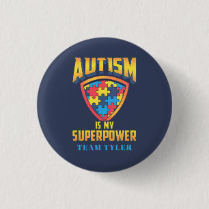 Badge Rond 2,50 Cm Nom d'équipe de puzzle personnalisé Autism Is My S