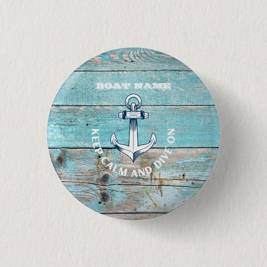 Badge Rond 2,50 Cm Nom du bateau nautique Ancre Bois rustique (Devant)