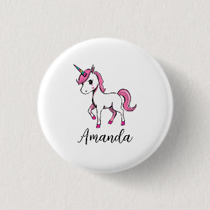 Badge Rond 2,50 Cm Nom du dessin animé Cute Pink Unicorn