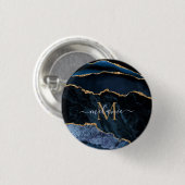 Badge Rond 2,50 Cm Nom du monogramme Agate Marine Bleu Gold Gemstone (Devant & derrière)