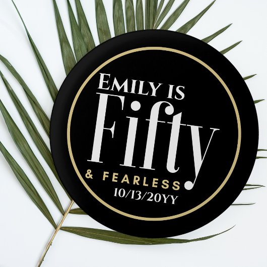 Badge Rond 2,50 Cm Nom et 50 & Fearless Elegant moderne Black Custom