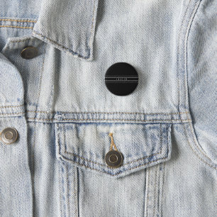 Badge Rond 2,50 Cm Nom modifiable & Rayures géométriques   Noir & Bla