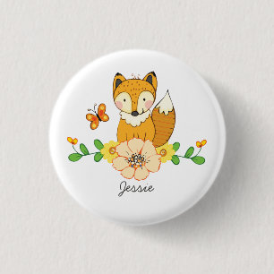 Badge Rond 2,50 Cm Nom personnalisé du renard et de la florale