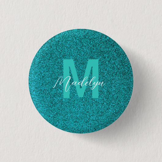 Badge Rond 2,50 Cm Nom personnalisé paillettes vertes élégantes (Devant)