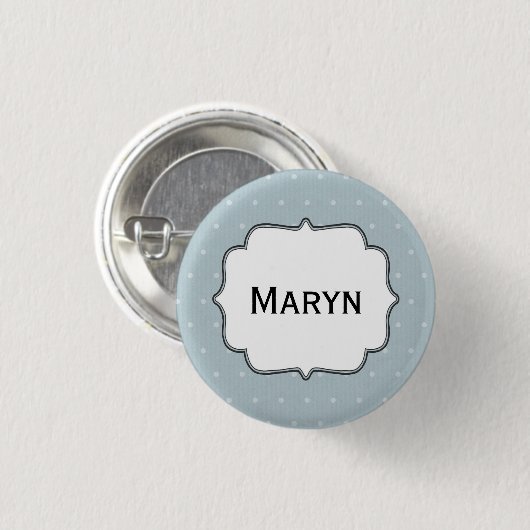Badge Rond 2,50 Cm Nom personnalisé Pale Blue avec Pois blancs (Devant & derrière)
