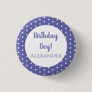 Badge Rond 2,50 Cm Nom Pois pourpre moderne Birthday Boy