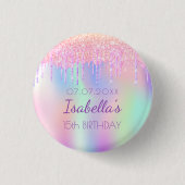 Badge Rond 2,50 Cm Nom rose parties scintillant arc-en-ciel monogramm (Devant)