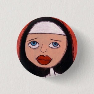 Badge Rond 2,50 Cm nonne avec le grand bouton rouge de lèvres