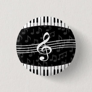 Badge Rond 2,50 Cm Notes de musique élégante Clé de fer et de pian