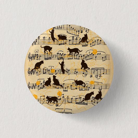 Badge Rond 2,50 Cm Notes musicales et chatons (Devant)