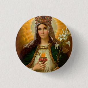 Badge Rond 2,50 Cm Notre Dame Coeur Immaculé de Marie Reine du Ciel