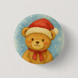 Badge Rond 2,50 Cm Nounours de Noël dans un Pays Merveilleux enneigé