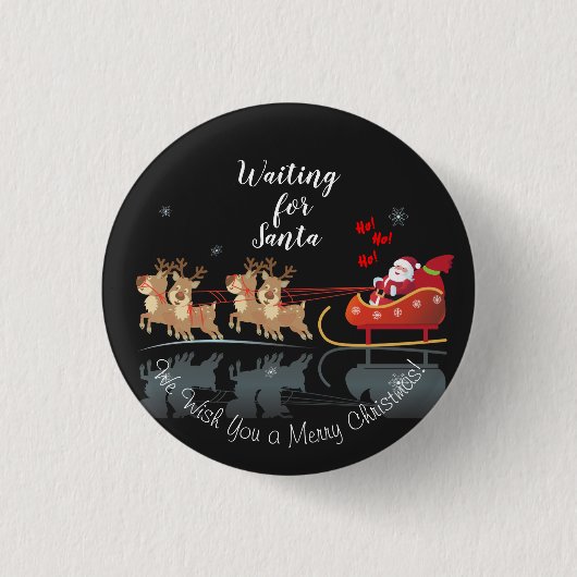 Badge Rond 2,50 Cm Nous attendons Père Noël Ho ! Ho ! Ho ! Vacances d (Devant)