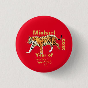 Badge Rond 2,50 Cm Nouvel An chinois du Tigre 2022 Rouge 