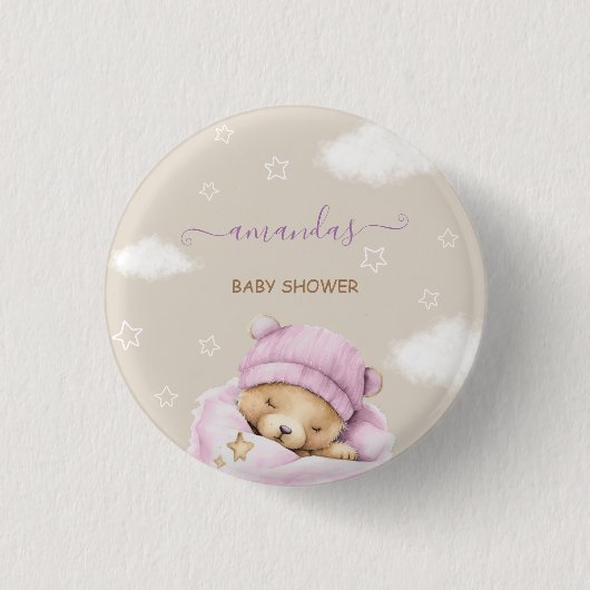 Badge Rond 2,50 Cm Nuages d'ours bébé fille douche (Devant)